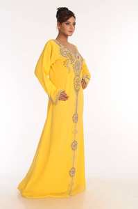 Yellow embroidered georgette islamic <b>kaftan</b> - Product Image 4