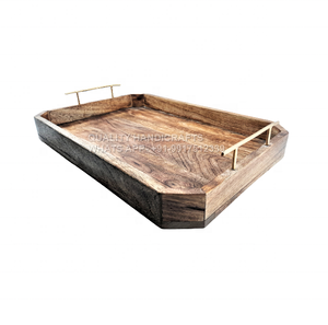 Bandeja de Servir Grande de Madera de Mango de Alta Calidad con Asa de Metal, 40X30X5 CM, Acabado Natural para Hoteles y Restaurantes - Product Image 5