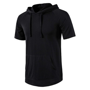 Sudadera con capucha de manga corta para hombre, sudadera de entrenamiento para gimnasio, sudaderas con capucha de moda con ajuste muscular, camisetas con capucha de algodón - Product Image 2