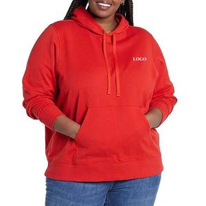 100% algodón polar peso pesado manga larga pulóver logotipo personalizado diseño OEM Casual sólido tejido sudaderas con capucha para mujer con bolsillos - Product Image 4