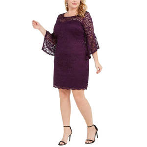 Abito da donna viola XX-Large con maniche a campana in pizzo, trendy, taglie forti, aderente con vita naturale - Collezione Love - Product Image 1