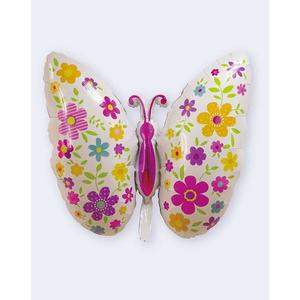 Ballon papillon en feuille d'aluminium avec fleurs 91x69,5 cm Décorations de fête - Product Image 1