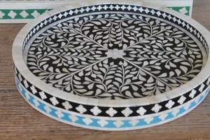 Incrustation d'os standard plateau fait main décoratif maison Restaurant plateau d'incrustation d'os meilleure qualité Offre Spéciale à roulettes plateau noir et blanc - Product Image 5