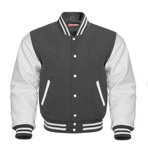 Lettermen equipo desgaste a prueba de viento chaquetas de béisbol personalizadas/chaqueta Varsity Real de manga de lana gris para hombre - Product Image 4