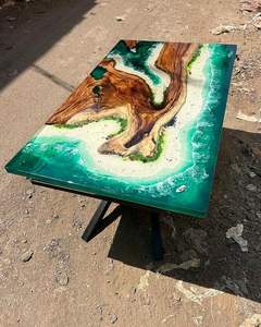 Living Room Luxury Handcrafted Epoxy Resin Rectangle Modern Waterproof Dining <b>Table</b> Acacia Wood <b>Top</b> <b>Wedding</b> Gift Custom Color - Product Image 1