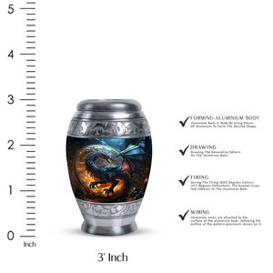 Urna de cremación grabada con diseño de monstruo hecha a mano, urnas conmemorativas de aluminio recubiertas de Meena, grabable grande y a prueba de fugas - Product Image 4