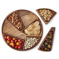 Assiettes à dîner en bois d'acacia, de mangue et de pêche, écologiques, best-sellers, plateau de service à 2 compartiments, style américain