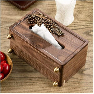 Deluxe Quality Natural Wood Rectangular Tissue Box Modern Home Decoration with Metal Accent Elegant <b>Organiser</b> - Product Image 6