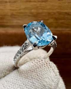 แหวนหมั้น3Ct บุษราคัมสีฟ้ารูปไข่แหวนแต่งงานวินเทจ925เงินสเตอร์ลิงแฮนด์เมดชุดเครื่องประดับสำหรับเจ้าสาว - Product Image 2