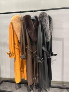 Wholesale Womens Elegant Fur Leather Trench Coat High Quality Warm Winter Autumn Outerwear Leather - Product Image 6