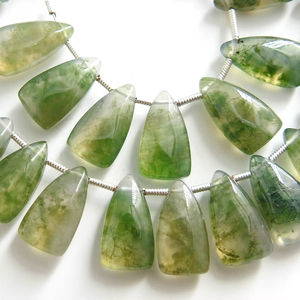 Cuentas sueltas de ágata de musgo verde, trillón largo, pirámide en forma de lágrima, par de pendientes Briolette, 15X8MM, fabricación de joyas, piedra Natural, tercera - Product Image 4