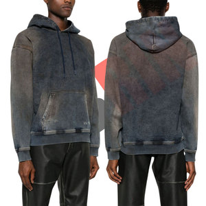 Quantité minimale de commande bas fabriqué en usine sur mesure unisexe Track denim pull à capuche mélange de coton finition en détresse cordon capuche goutte épaule - Product Image 2