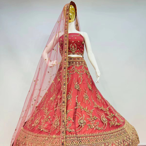 New Bridal Net Lehenga Choli con Full Jarkan Stone Work, Heavy Jaal Dupatta y Blusa | 10 Diseños, 6 Colores | Tendencias y Exigencia - Product Image 1
