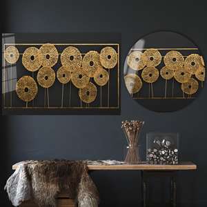 Élégante toile imprimée de fleurs métalliques noires et dorées, ART SUR VERRE TÉRMÉTRAL - Product Image 1