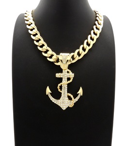 Hip Hop Fashion Iced Out Anchor Certified Gold Diamond Pendant 20 "11mm Chaîne cubaine pour votre mari - Product Image 1