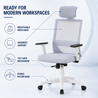 Chaise de bureau en maille à cadre blanc avec appui-tête et verrouillage d'inclinaison pour bureaux à domicile, postes de travail et salles d'étude