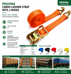 PROVINA Fabricante de Correas de Amarre con Ganchos en J de 38 mm y 6 m, Cinta de Poliéster Industrial de 2000 kg, Certificación CE, Amarre con Trinquete de Fábrica - Product Image 3