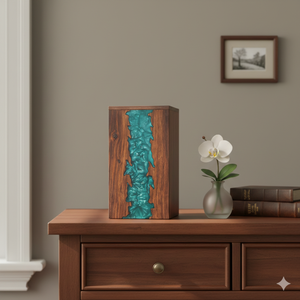 Wooden Urn <b>Box</b> Resin <b>Memorial</b> <b>Keepsake</b> Cremation Urn Handcrafted Ashes Holder Modern Brown Desktop Decor - Product Image 1