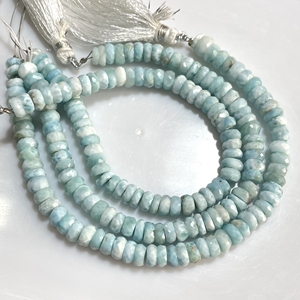 Cuentas de forma de Rondelle facetadas de Larimar natural, cuentas de Larimar de buena calidad para la fabricación de joyas - Product Image 4