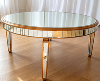 Table à manger ronde moderne en verre avec miroir, 10-12 personnes, avec étagère pour événements, gâteaux de mariage et fêtes