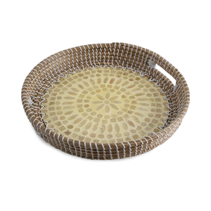 Wholesale Handcrafted Round Natural Seagrass <b>Tray</b> with MOP Base for Breakfast From Vietnam - Product Image 5
