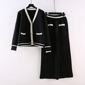 Women's Leisure Two-Piece <b>Suit</b> Wide Leg <b>Pants</b> with Temperament Knitted Sweater Plus Size Spring Collection Factory Wholesale - Product Image 3