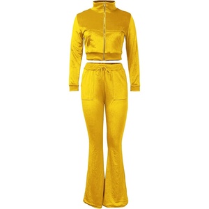 Conjunto de chaqueta corta y pantalón largo con cremallera para mujer al por mayor, chándal estilo bolsillo, ropa de calle de moda | Servicio OEM - Product Image 3