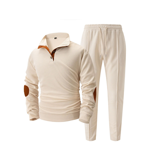 Men's Breathable Waffle Hoodie Set Stand-Up Collar Solid Color-Blocking Sport Casual <b>Trousers</b> <b>Plus</b> <b>Size</b> Two-Piece Set for Winter - Product Image 1