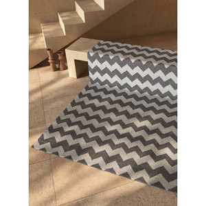 Alfombra Rectangular de Lana y Yute Tejida Plana Gris y Negra con Rayas Abstractas y Chevron para Uso en el Hogar de Adolescentes - Modelo Dwrm-170 - Product Image 5