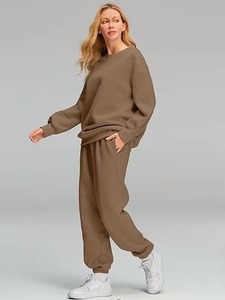 Ensemble survêtement décontracté deux pièces pour femme, en molleton polaire polyester/coton éponge 320g, de haute qualité, personnalisé OEM, couleur unie, idéal pour l'hiver - Product Image 2
