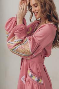 2025 nouveautés Midi longueur Floral brodé ballon à manches longues élégant mode femmes fête porter robe ukrainienne coton - Product Image 3