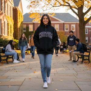Custom Winter Discharge Printed Sweatshirt Women Oversized Pure Cotton Mock Neck Eco-Friendly Breathable Sorority Greek Apparel - Product Image 3