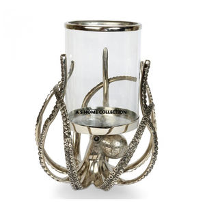 Bougeoir décoratif de concepteur en aluminium doré de pot de bougie d'ouragans de salon avec la cheminée en verre décorative - Product Image 3