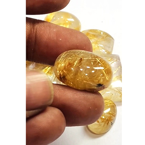 <b>11</b> Pcs Natural Golden Clear Rutile Quartz 18mm 30mm Oval Octagon Cabochon 327 Cts Lot Iroc Sales Loose Gemstones US$99 - Product Image 1