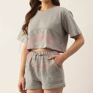 Conjunto de Top Corto y Pantalones Cortos para Mujer, 100% Algodón Ligero, Ecológico, Transpirable, Ropa Casual para Primavera/Verano, Calidad Premium - Product Image 2