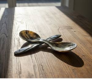 Elegant Natural Horn Disposable Serving <b>Spoon</b> Fork <b>Set</b> with <b>Wooden</b> Handle for Party Dining at Factory Price - Product Image 6