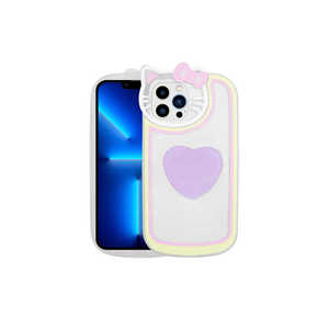 Funda de silicona transparente con figura de gato lindo y Pop Socket estilo Ins, cubierta protectora para iPhone 13 Pro - Lila - Product Image 1