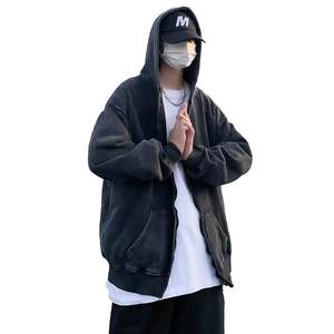 Veste à capuche noire délavée vintage pour hommes vestes élégantes d'hiver sweats à capuche délavés à l'acide à épaules tombantes - Product Image 4