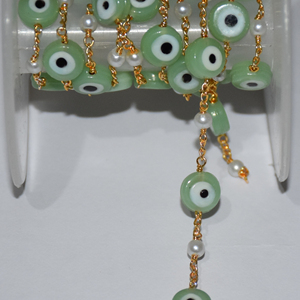 Hermosa cuenta de ojo de peridoto verde y cadena de Rosario de perlas. Cadena de cuentas de alambre para la fabricación de joyas. Cadena hecha a mano chapada en oro - Product Image 1
