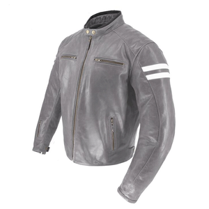 Top Notch for Cream Grey Racing Motorbike Jacket for Men Genuine Leather Windproof Protections Custom Designed Riding Motorcycle - Product Image 1