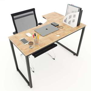 Escritorio Esquinero en Forma de L para PC, 120x70cm, Madera de Caucho con Patas de Hierro, Requiere Ensamblaje, para Dormitorio u Hotel-CD68010 - Product Image 3
