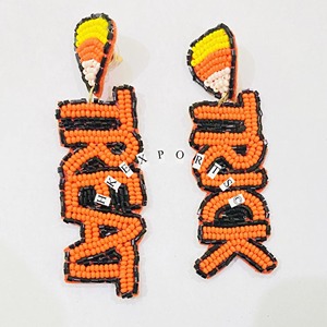 Pendientes de Halloween hechos a mano con cuentas negras y naranjas, accesorios de gota de moda divertidos para truco o trato - Product Image 2