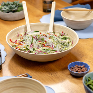 Wholesale Unique Spun Bamboo Round <b>Serving</b> Tray & <b>Bowl</b> Set Serveware for Dining Party Made from Vietnam - Product Image 5