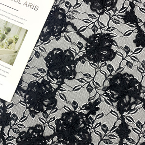 Tessuto in Pizzo Jacquard Nero Sexy Africano con Ricami Floreali 3D, Nastro e Paillettes, per Abiti da Sposa Nigeriani - Product Image 1