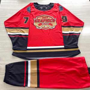 Camiseta de hockey sobre hielo de sarga de aparejos de poliéster 100% transpirable Parche de logotipo bordado personalizado Ropa de hockey sobre hielo Jersey Hockey - Product Image 1