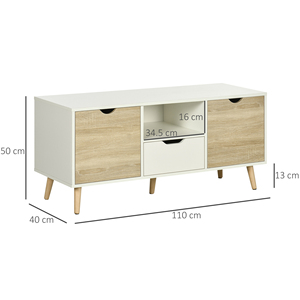 HOMCOM-Support TV Moderne Max 50 Pouces en Aggloméré avec Tiroirs, Étagères Ouvertes et Armoires, 110x40x50 cm, Couleur Blanc et Bois - Product Image 3