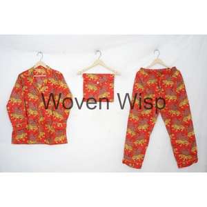 Custom Plus Size Summer Woven Cotton Elastic Waist <b>Pajama</b> Set Comfortable Quick Dry Soft Sleepwear for Women - Product Image 4