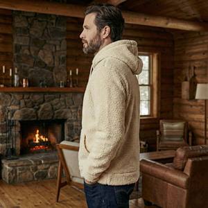 Wholesale Custom High Pile Teddy <b>Fleece</b> <b>Hoody</b> <b>Men's</b> Casual Outdoor Warm Pullover <b>Sherpa</b> Sweatshirt 100% Cotton Winter Plain Dyed - Product Image 3
