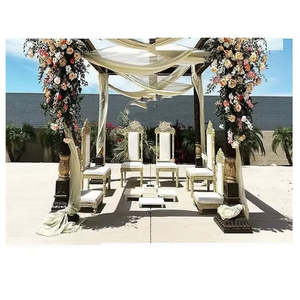 Hand-Carved Wooden Mandap <b>Chairs</b> For <b>UK</b> Weddings Gujarati Customized Trending Handcrafted Six Gold Mandap <b>Chair</b> Set DST Exports - Product Image 4