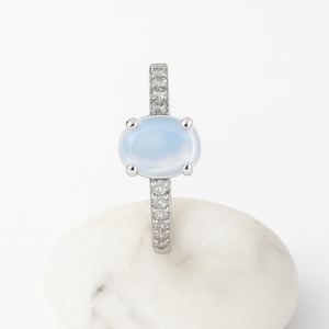 แหวนเงินแท้ 925 ชุบโรเดียม ประดับพลอยมูนสโตนทรงรี ดีไซน์คลาสสิกหรูหรา สำหรับผู้หญิง ขายส่ง เหมาะสำหรับงานแต่งงาน พร้อมเพชร CZ - Product Image 3